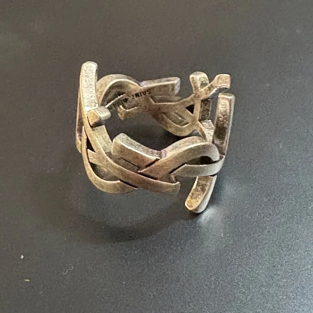 YSL Saint Laurent Cassandre Twisted Metal Ring Oxidized Silver Made In Italy 6 - Picture 5 of 10